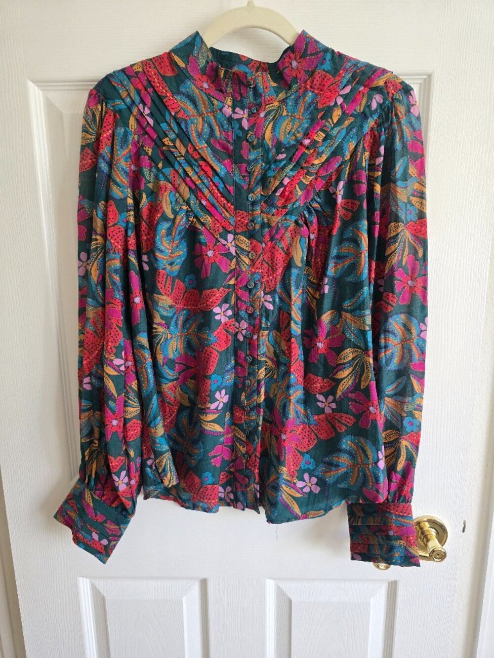 Fate Pink/Orange/Mustard Floral Blouse NWOT Size L
